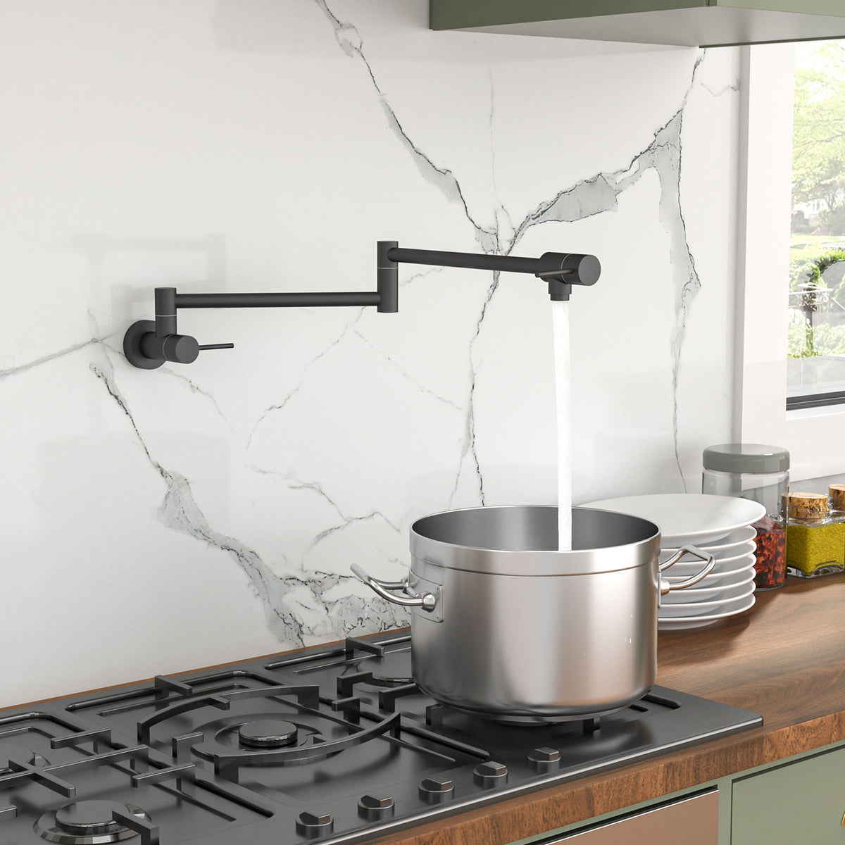 Modern Design Pot Filler Faucet Wall Mount Kitchen Sink, Folding Stretchable, photo 9 of 20