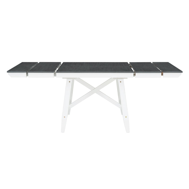 6-Piece Classic Dining Table Set, Rectangular Extendable Dining Table with two 12"W Removable Leaves and 4 Upholstered Chairs & 1 Bench for Dining Room (Gray+White)