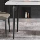 70.87" Modern Artificial Stone Curved Black Metal Leg Dining Table, Can Accommodate 6-8 People - White / Black by HouseOfZazla