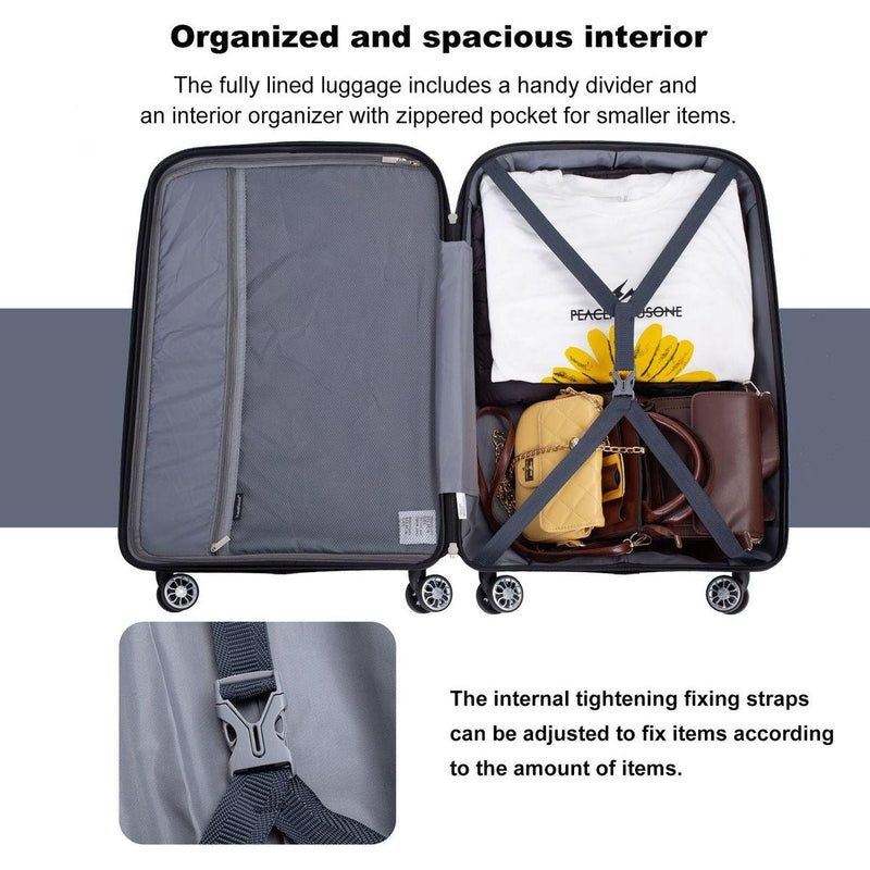 Hardshell Suitcase Spinner Wheels PP Luggage Sets Lightweight Durable Suitcase with TSA Lock,3-Piece Set (20/24/28), Gray