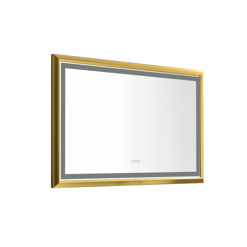 48 in. W x 30 in. H Oversized Rectangular Gold Framed LED Mirror Anti-Fog Dimmable Wall Mount Bathroom Vanity Mirror Wall Mirror Kit For Gym And Dance Studio