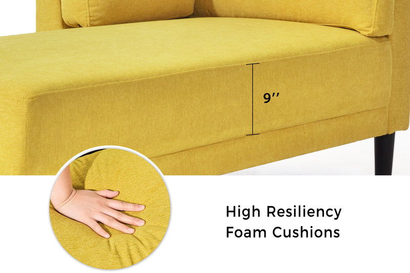 65" Mid-Century Modern Fabric Corner Lounge Chair, Upholstered Indoor Chaise Lounge for Bedroom, Office, Small Living Room & Apartment