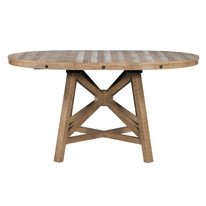 5-Piece Retro Functional Dining Set with Extendable Round Table with Removable Middle Leaf and 4 Upholstered Chairs for Dining Room and Living Room (Natural Wood Wash)