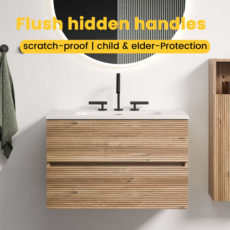 Gloria 30" Wall Mounted Rough Oak Bathroom Vanity, photo 3 of 10