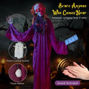 6 Feet Halloween Animatronic Standing Girl Holding Book with Sound-Activated Light-up Eyes and Moving Arms & Head by LJGDeals