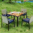 5 Piece Patio Dining Table Set, Acacia Wood Table Top With Umbrella Hole by HouseOfZazla