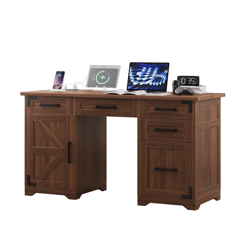 55" Farmhouse Executive Desk with Charging Station, photo 9 of 10