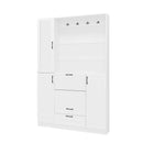 Entryway Bench With Integrated Shoe Cabinet, 3 In 1 Design And Mirrored Cabinet Door, Hall Tree With 4 Sturdy Hooks And Foldable Seat For Entrance, Living Room - White by HouseOfZazla