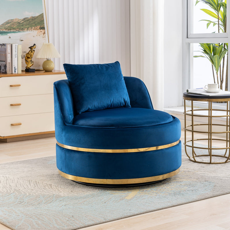 360 Degree Swivel Accent Chair Velvet Modern Upholstered Barrel Chair Over-Sized Soft Chair with Seat Cushion for Living Room, Bedroom, Office, Apartment, Blue