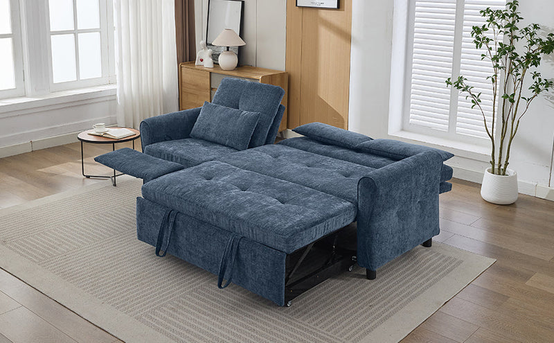 2-in-1 Sofa 82' Three-seater Sofa with Sofa Bed and Reversible Recliner, Blue Chenille