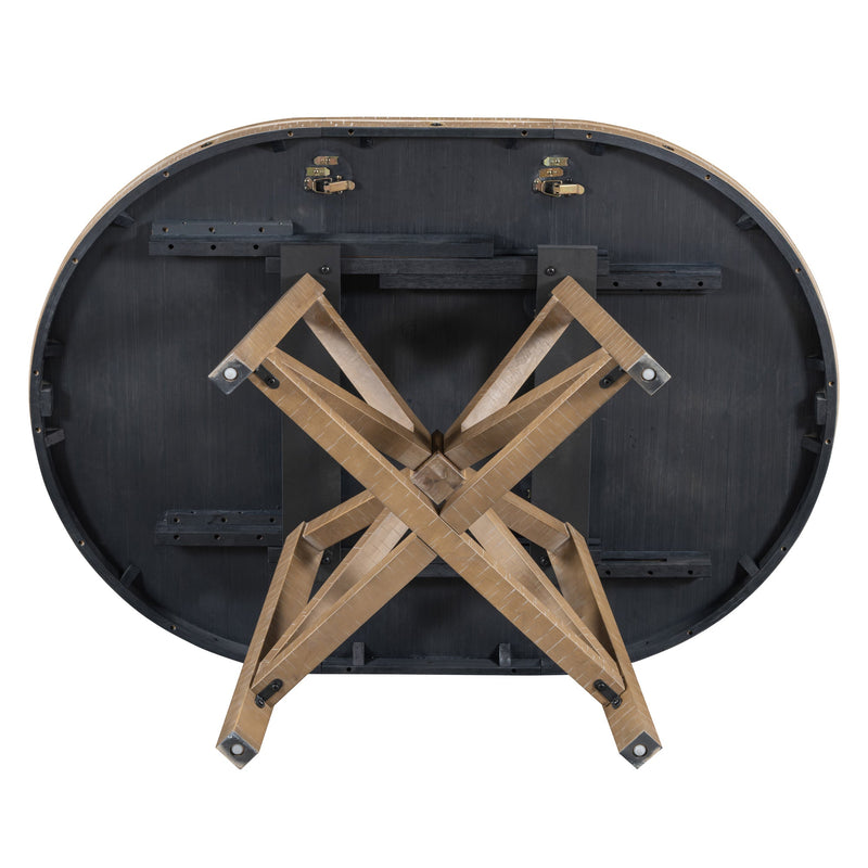 5-Piece Retro Functional Dining Set with Extendable Round Table with Removable Middle Leaf and 4 Upholstered Chairs for Dining Room and Living Room (Natural Wood Wash)