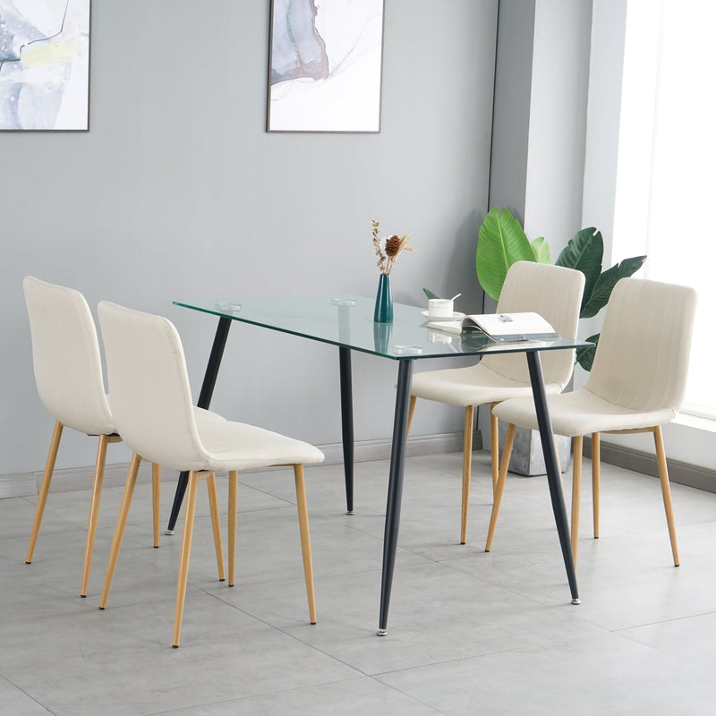 Modern beige cloth dining chair, Fabric Accent Upholstered Chairs Side Chair with wood-transfer Metal Legs for Home Furniture Living Room Bedroom Kitchen Dining room(set of 4)