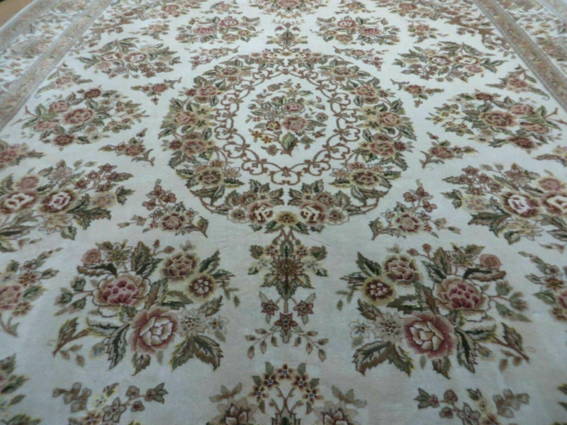 8' X 10' Handmade Chinese Floral Oriental Wool Silk Accent Rug Ivory Organic