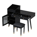 Modern Makeup Vanity Desk With Drawers Cabinet & Charging Port Engineered Wood Space Saving Design For Small Places - Black by HouseOfZazla