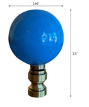2.5"H Ceramic Sky Blue Round Lamp Finial Antique Brass Base