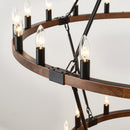 Large Solid Wood Wagon Wheel Chandelier, 2-Tier 32-Lights