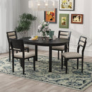 5-Piece Multifunctional Dining Table Set, Farmhouse Dining Set with Extendable Round Table,Two Small Drawers and 4 Upholstered Dining Chairs for Kitchen and Dining Room (Black)
