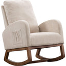 27.2"W Rocking Chair for Nursery, Polyester Glider Chair with High Back and Side Pocket, Rocking Accent Armchair with Rubber Wood Legs for Living Room/Bedroom.Beige