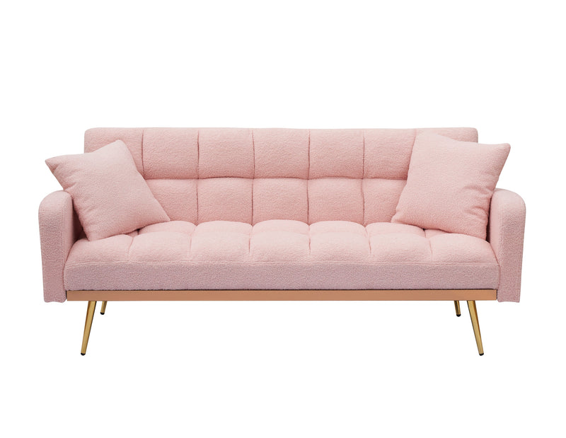 69 Inch Sofa Bed Pink with Adjustable Teddy Sofa for Small Space Living Room and Bedroom