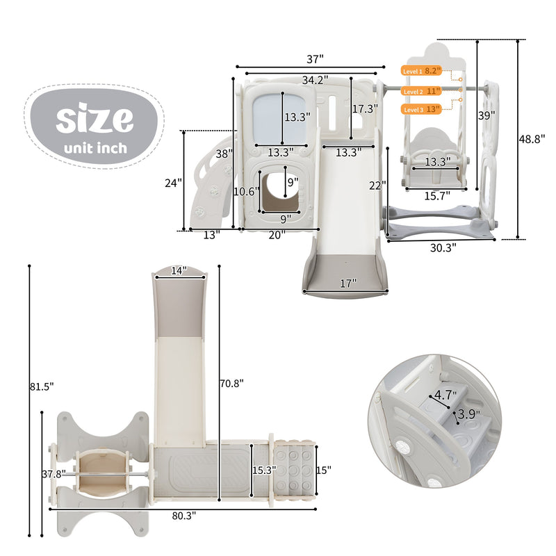 5 in 1 T oddler Slide and Swing Set, Kids Playground Climber Slide Playset with Drawing Whiteboard, Freestanding Combination for Babies