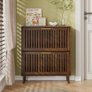 Medieval Modern Shoe Cabinet With 2 Flip Drawers And Fence Design by Unique Piece Furniture