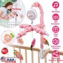 Musical Crib Mobile for Girls Baby Musical Crib Bed Bell Nursery Mobile with 12 Melodies 5 Flower Rattles 3 Modes Volume Adjustment Newborn Gift