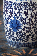 Ceramic Garden Stool, Small Side Tabel - White / Blue by HouseOfZazla