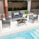 4 Pieces Rattan Wicker Chairs With Tempered Glass Table And Cushions by HouseOfZazla