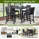 5 Piece Counter Height Table Set, Wooden Kitchen Table Set with Square Table and 4 Upholstered Chairs, Counter Height Dining Table with Crystal Decoration and Chair Set for Kitchen, Dining Room,Black