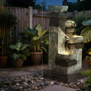4-Tier Resin Cascading Bowls Outdoor Waterfall Fountain with LED Lights