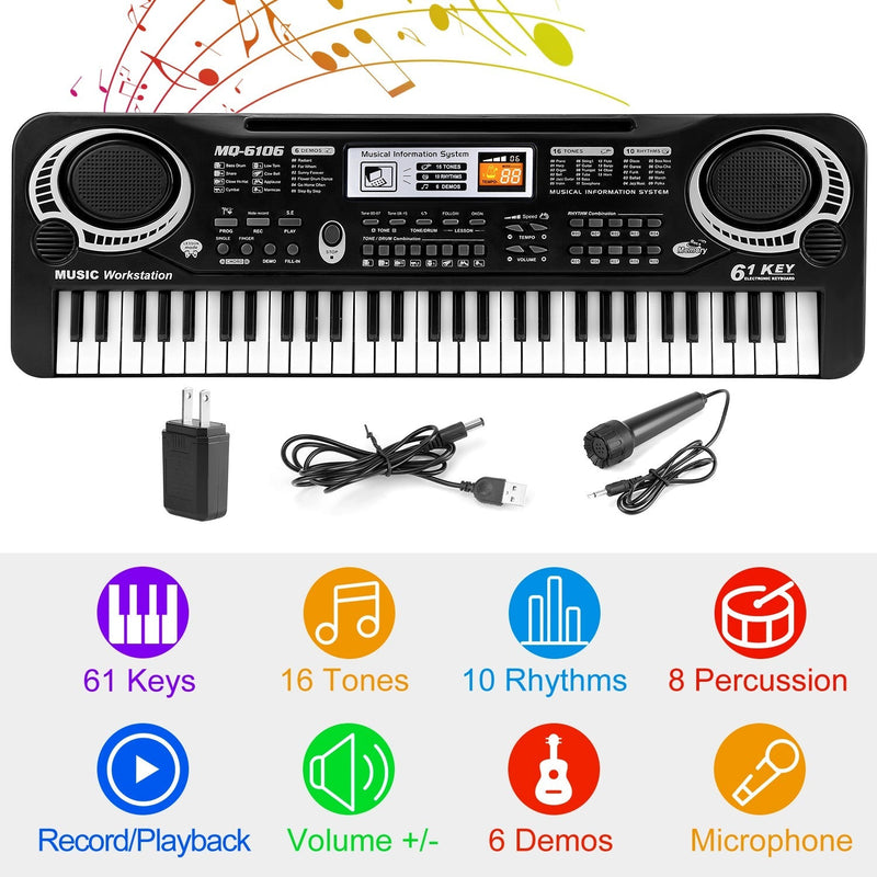 61 Keys Digital Music Electronic Keyboard Electric Piano Musical Instrument Kids Learning Keyboard w/ Microphone For Beginners Kids Girls Boys Adults, photo 10 of 12