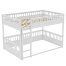 Queen over Queen Bunk Bed with Ladder and Guardrails, White