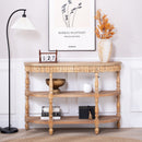 Handcrafted Console Table With Hand Woven Trim, 3 Tier Storage Shelves - Natural by HouseOfZazla