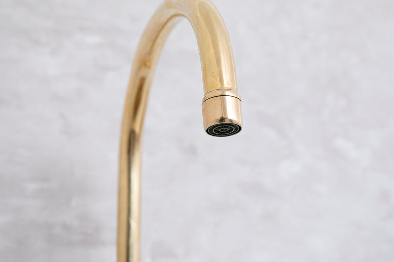 Elegant Unlacquered Brass Bridge-Style Kitchen Faucet - BRASSMA