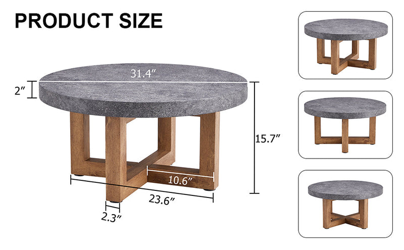 A modern retro circular coffee table with a diameter of 31.4 inches, made of MDF material, suitable for living rooms