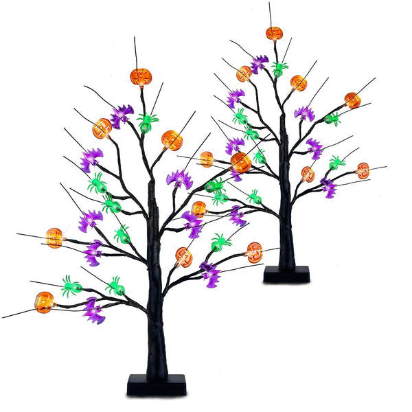 2Pack 1.97FT Lighted Halloween Trees Halloween Indoor Decorations Black Halloween Tree Lights with Timer Adjustable Twigs for Tabletop Party, photo 2 of 8