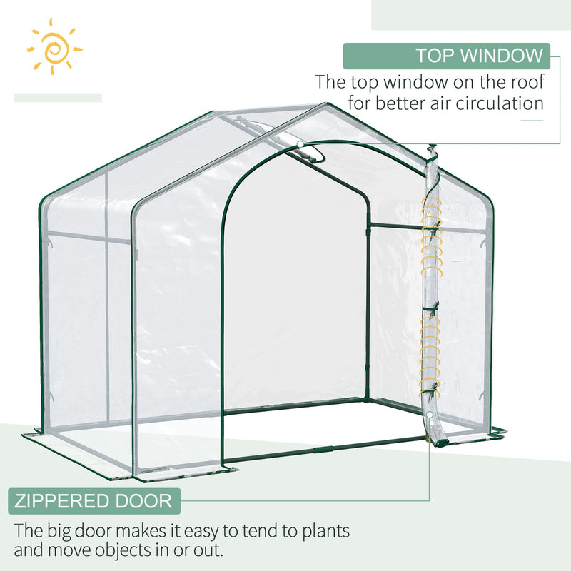 6' x 3' x 5' Portable Walk-in Greenhouse, PVC Cover, Steel Frame Garden Hot House, Zipper Door, Top Vent for Flowers, Vegetables, Saplings, Clear