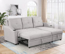 80.3" Pull Out Sofa Bed Modern Padded Upholstered Sofa Bed, Linen Fabric 3 Seater Couch with Storage Chaise and Cup Holder, Small Couch for Small Spaces
