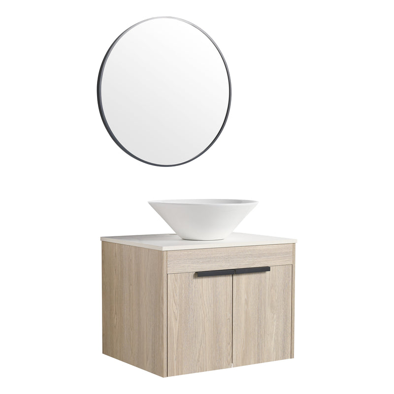 24" Modern Design Float Bathroom Vanity With Ceramic Basin Set, Wall Mounted White Oak Vanity With Soft Close Door, KD-PackingD-Packing Pieces
