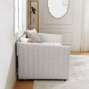 Twin Size Daybed with Trundle Upholstered Sofa Bed, with Vertical Stripes, Linen Fabric, Beige  (82.5'x43'x30')