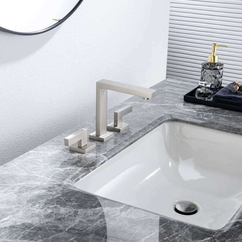 8 inch Widespread Bathroom Faucet Matte Black Bathroom Faucets for Sink 3 Hole Brass 2 Handle Lavatory Square Faucet Modern rv Bathroom Faucets