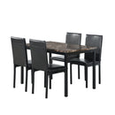 Furniture 5 Piece Metal Dinette Set with Faux Marble Top - Black