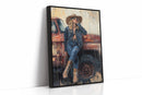 Cowgirl Resting on Rusted Truck