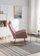 35.5 inch Rocking Chair, Soft Teddy Velvet Fabric Rocking Chair for Nursery, Comfy Wingback Glider Rocker with Safe Solid Wood Base for Living Room Bedroom Balcony (pink)