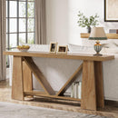 Slim 2 Tier Entryway Accent Extra Long Console Table For Living Room - Natural / Light Brown by HouseOfZazla