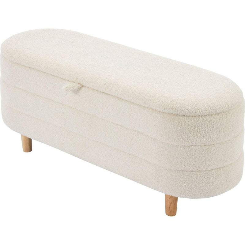 2-Pieces Bedroom Sets Full Size Flower-Shaped Upholstered LED Platform Bed with Storage Ottoman-Sherpa Fabric, White