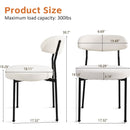 Boucle Upholstered Dining Chairs with Curved Backrest & Metal Legs Set of 2, Beige