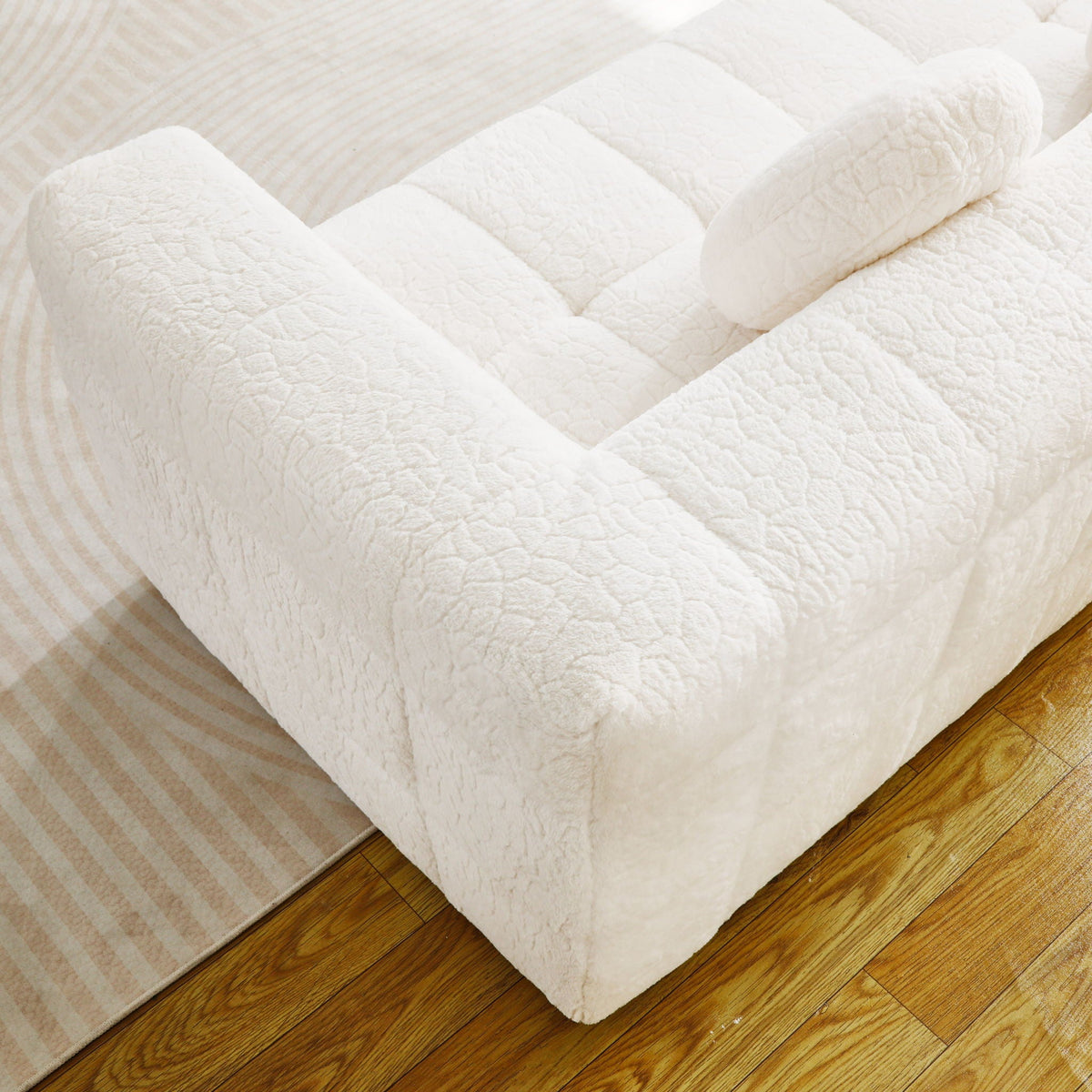 Boneless 3 Seater Sofa With Circular Throw Pillows - Beige, photo 9 of 13