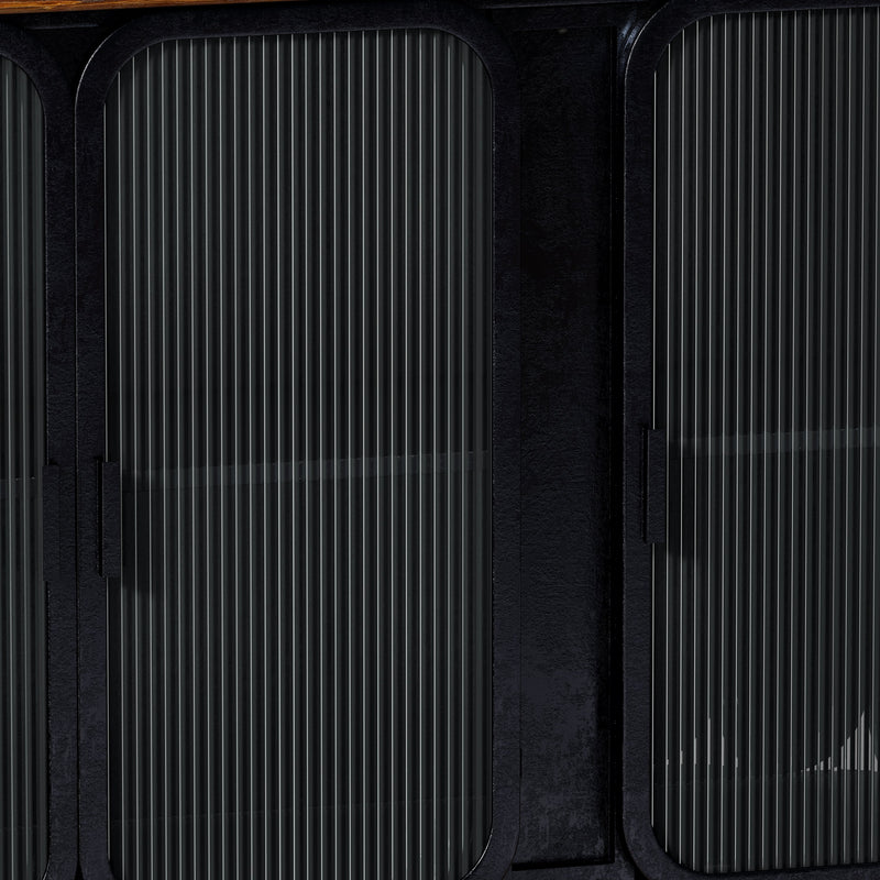 40.94" Glass Doors Modern Three-door Cabinet with Featuring Two-tier Storage, Unique Fir Cabinet Top, for Entryway, Living Room, Home Office, Dining Room