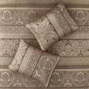 6 Piece Jacquard Quilt Set with Throw Pillows – Brown/Gold King/Cal King